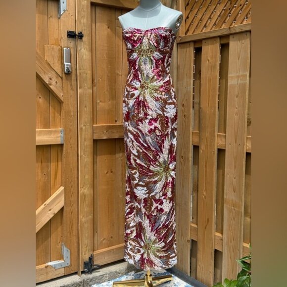 🆕 BRONX & BANCO 🧿 NWOT Dahlia Fuchsia Multi Sequin Maxi Dress, Sz XS US 2 - Picture 3 of 15